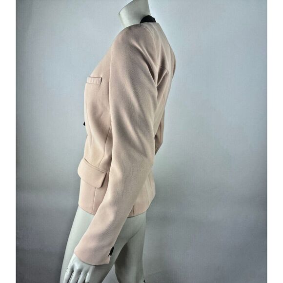 Barbara‎ Bui Leather Trim Blazer 40 US 8 Flaw* Long Sleeve Lined V-neck Jacket - Picture 10 of 16